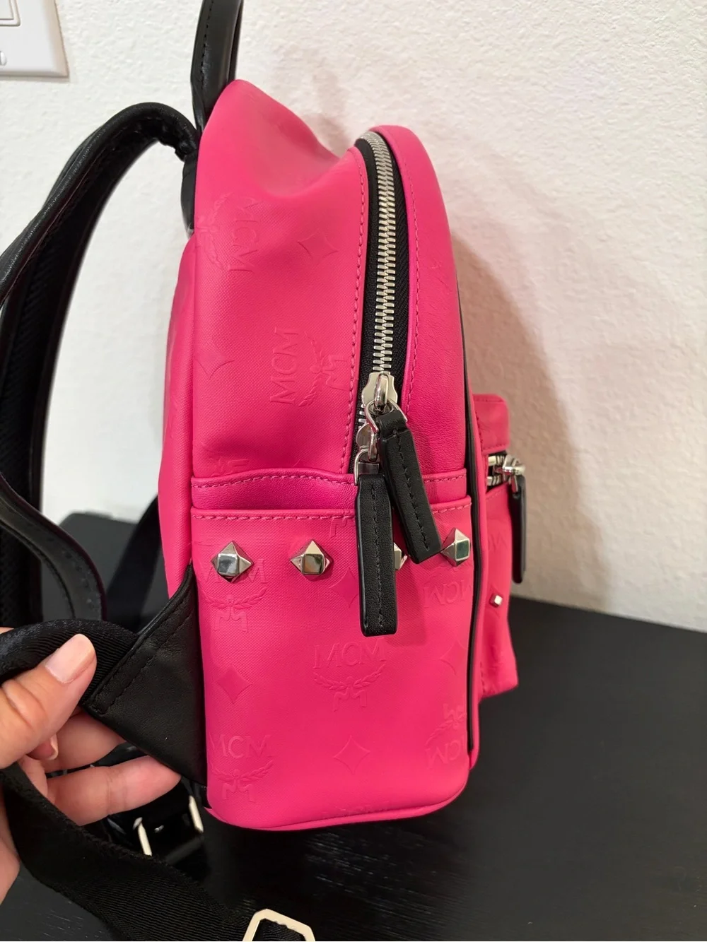 MCM Odeon studded backpack in pink